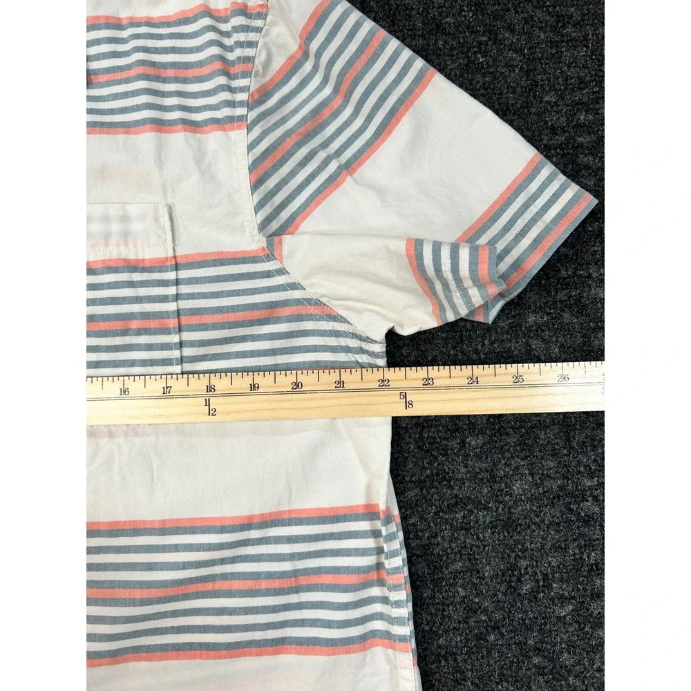 The North Face Mens Lrg Short Sleeve Button Down Striped Shirt Blue Coral White